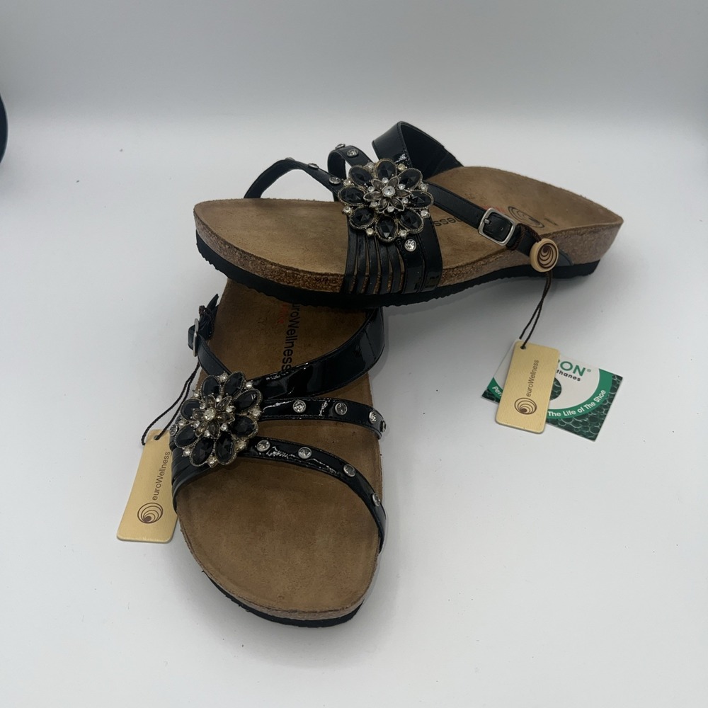 New Eurowellness balance sandal, womens size 9 /40  Gweneth Black leather‎